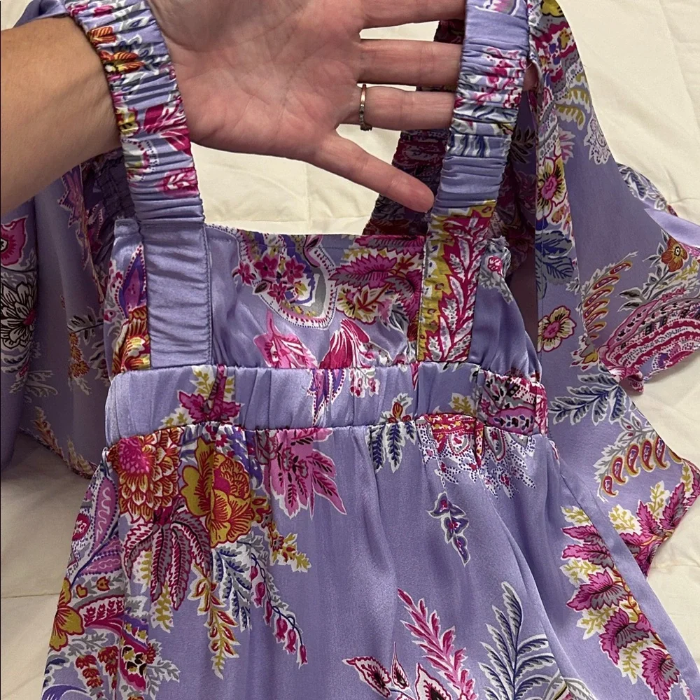 ASOS Lilac Satin V-Neck Flutter Sleeve Floral/Paisley Print Maxi Dress. Size 4